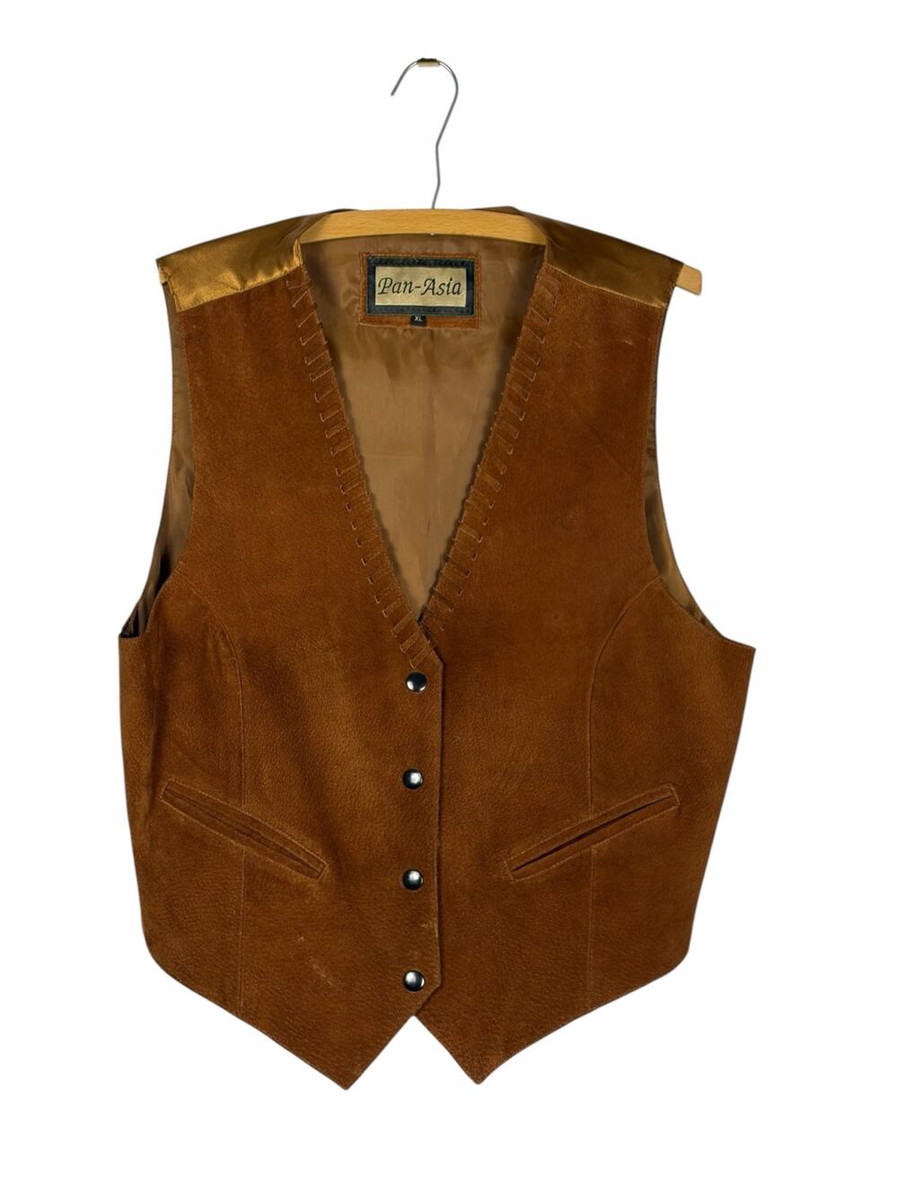Vintage Brown Suede Western Vest Mens XL  Snap Front Cowboy
